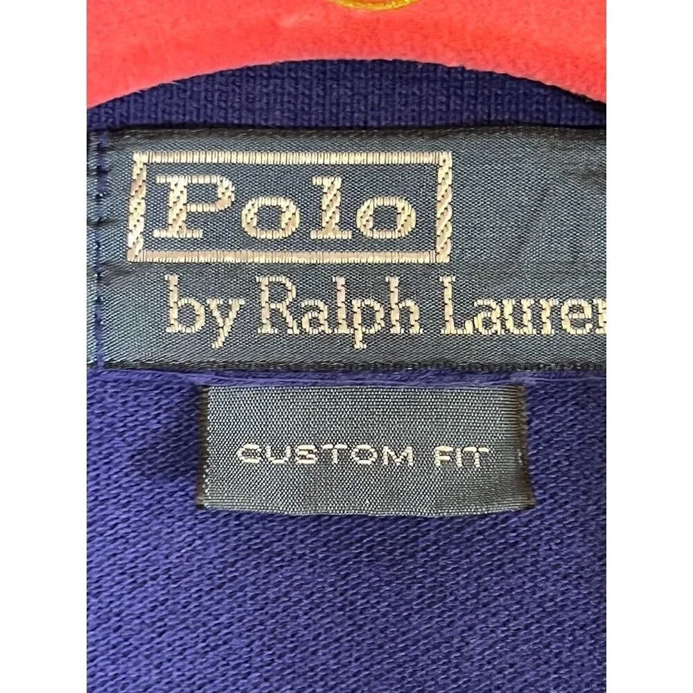 Ralph Lauren Polo Shirt Blue L Gold Horse Embroidery‎ Preppy Luxury Classic 90s
